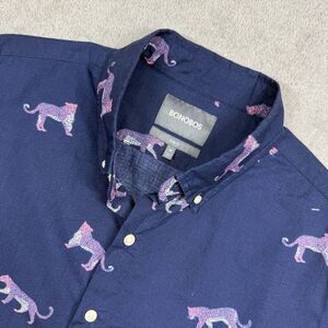 BONOBOS Shirt Mens Medium Blue Leopard Print Long Sleeve Button Down